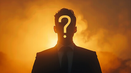 businessman silhouette with question mark.