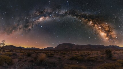 Wall Mural - The clear sky of a desert, free from light pollution, offers one of the best views of the Milky Way, stretching like a river of stars.