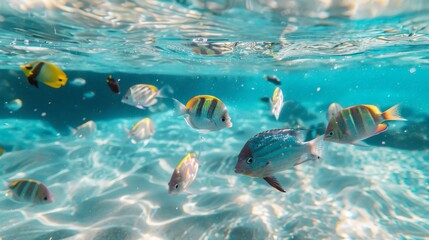 Wall Mural - Tropical Fish Swimming in Shallow Water