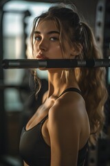 Wall Mural - A beautiful young woman in a gym