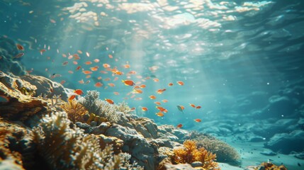 Wall Mural - Underwater Paradise: Sunbeams and Coral Reef