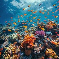 Wall Mural - Vibrant Underwater Paradise: Coral Reef and Fish