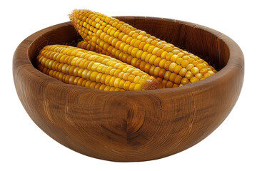 Wall Mural - Corn in a wooden bowl isolated on transparent background