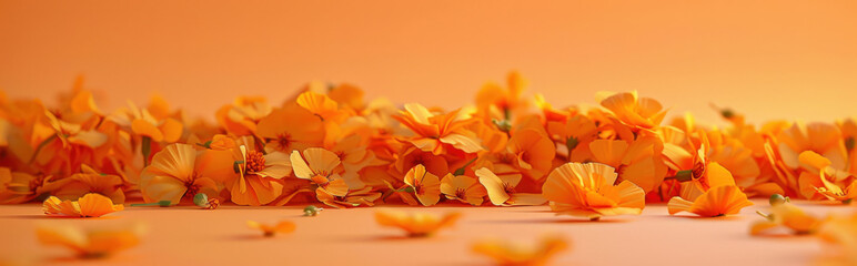 Wall Mural - simplified depiction of marigold petals falling like rain against a bright background, capturing the beauty and transience of the flowers