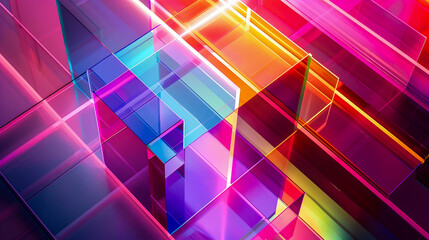 Poster - Mesmerizing minimalist neon artwork featuring a striking geometric composition with luminous vivid hues and refined architectural elements  This captivating digital creation showcases a sophisticated