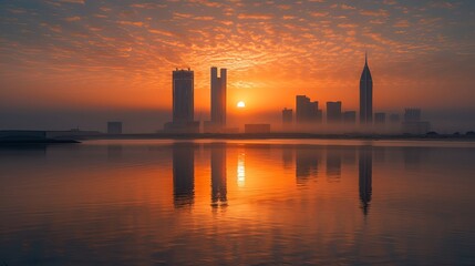 Wall Mural - A beautiful sunrise view of Athar, the symbol of deep respect for women in Bahrain, taken on February 21, 2023.