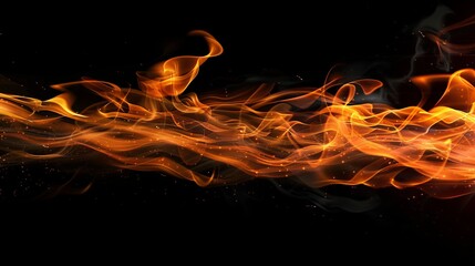 Wall Mural - The fire flame burns intensely, glowing against a black, dark background, radiating hot heat energy.