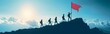 © 18735672158@163.com - A group of people are climbing a mountain and one of them is holding a red flag