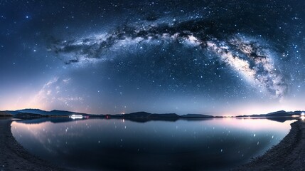 Wall Mural - Panorama Milky way star on dark night.Deep sky on Universe. with noise and grain.Photo by long exposure and select white balance. --ar 16:9 Job ID: 25012ff8-a701-4768-b707-43cab402e836
