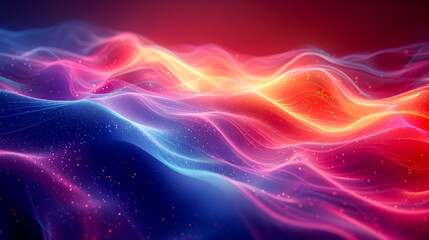 Poster - Captivating neon wave of luminous curves and fluid geometric shapes against a sophisticated color backdrop creating a visually striking and immersive digital art composition with a sense of movement