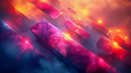 Poster - Vibrant Futuristic Neon Line Pattern Backdrop with Muted Tones and Warm Glowing Highlights   Minimal Angular Geometric Elements Create a Striking Digital
