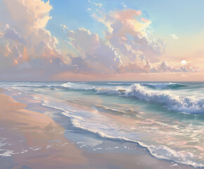 Wall Mural - Gentle Dawn at a Secluded Beach: Where Soft Sands Embrace the Ocean