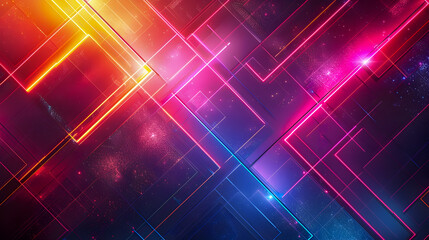 Poster - Mesmerizing neon geometric abstraction with a sophisticated color palette soft diffused lighting and a minimalist yet luxurious digital art design  This striking visual depicts a futuristic