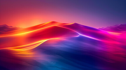 Poster - Breathtaking minimalist digital landscape with a mesmerizing neon color palette subtle geometric shapes and diffused lighting creating a serene and sophisticated visual experience
