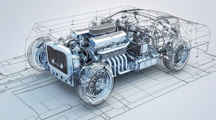 Wall Mural - Technical Mastery: Visual Guide to Car Engine Anatomy and Functionality