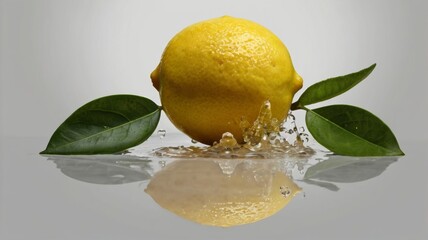 Aufkleber - yellow lemon fruit with leaf isolated on white background