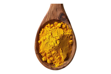 Wall Mural - Turmeric powder in wooden spoon isolated on transparent background