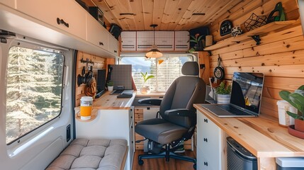 Poster - Mobile Workstation in a Cozy Camper Van for Remote Professionals