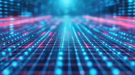 Poster - Futuristic Digital Grid Background, High-Tech Perspective Lines and Advanced Technology Concept