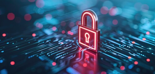Poster - Digital Security Lock and Shield, High-Tech Cybersecurity and Data Protection, Digital Background