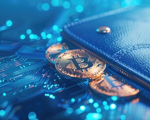 Poster - Wallet with Digital Coins, Economics Conceptual Image of Cryptocurrency, Finance and Technology Integration