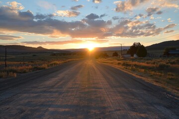 Poster - the sunset over the road in the desert