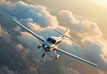 private small engine clouds single flight airplane cloud wheel travel plane flying aeroplane aircraft blue aero commuter wing brown pilot cessna transportation dramatic