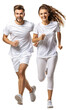 © Ariestia - Couple Wearing White T-Shirt Couple While Running Isolated