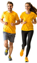 Poster - Couple Wearing Yellow T-Shirt Couple While Running Isolated