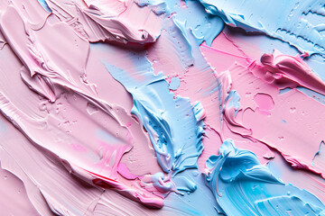 Poster - Colorful pastel background with different colored paint strokes. Abstract flat lay top view concept banner template for cosmetic product presentation or promotion, in the style of copy space.



