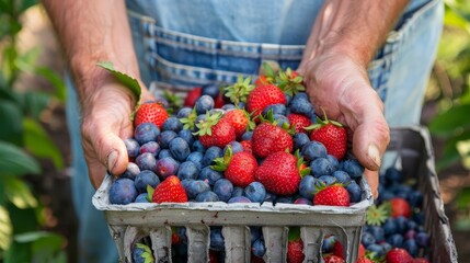 Sticker - The joy of picking fresh fruits like strawberries, blueberries, and peaches at a local farm, enjoying the bounty of the summer harvest.