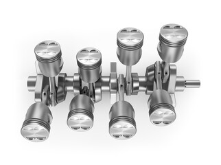 V8 engine pistons in top view. 3D image.