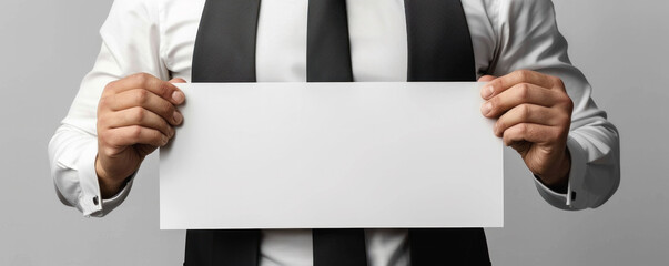 Poster - A man is holding a blank piece of paper. Concept of emptiness or lack of content