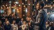 © No - 'Entrepreneur Speaking at Conference, Audience Bokeh'
