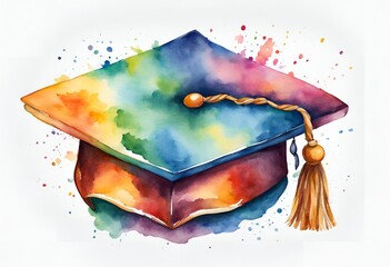 watercolor graduation cap isolated on white background, perfect for invitations, announcements, art 