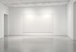 © Fukuro - empty white canvas on a wall in a bright gallery space with minimalist design concept of modern art exhibition 3d rendering mock up