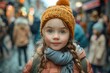 © Ольга Лукьяненко - Large group of people standing in the street with focus on little scared girl. ai generative