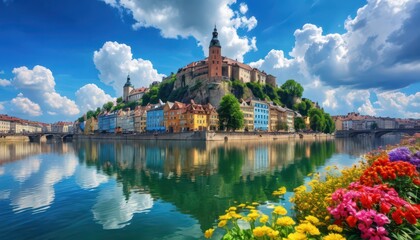 Colorful Castle on an Island in the City