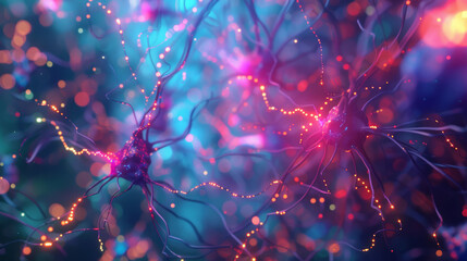 Canvas Print - The image is a colorful representation of two neurons