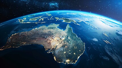 Earth from Space with View of Australia and Surrounding Islands at Night