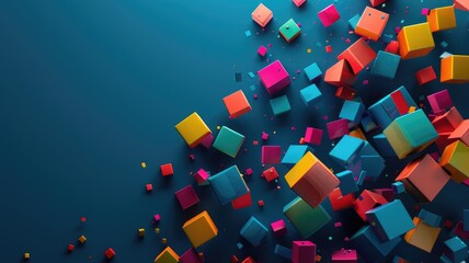 Poster - colorful 3d cubes floating in a dark background. 3d design of square box with vibrant colorful color