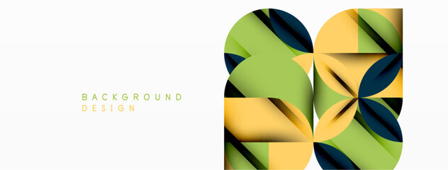 Poster - Circle, square and flower petal geometric background. Round shapes composition for wallpaper, banner, background or landing
