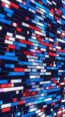 Poster - Colorful straight lines spreading into the sides on a dark background. Media. Blue, red, and white different segments. Vertical video.