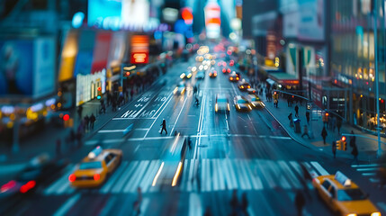 Wall Mural - A busy city street with a taxi cab and a yellow taxi cab