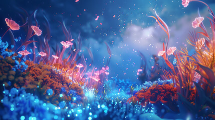 A colorful underwater scene with fish swimming around
