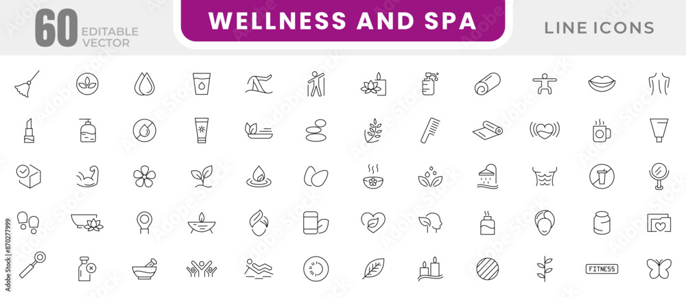 Spa and wellness line icon set. Wellness, Sauna, Massage, Diet ...