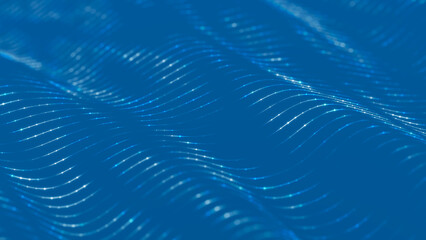 Poster - Sci-fi background. Digital wave with many particles. Big data visualization. Template for festive presentation. 3d