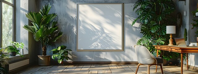 Poster - Bright and Airy Modern Home Office with Clean Aluminum Frame Mockup