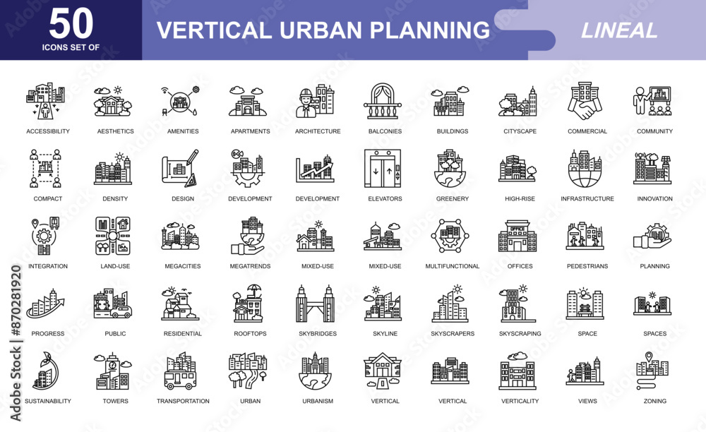 Vertical Urban Planning icon set Stock Vector | Adobe Stock