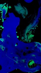 Poster - Fluid art drawing, acrylic texture with colorful waves. Media. Liquid paint mixing backdrop, overflowing colors. Vertical video.